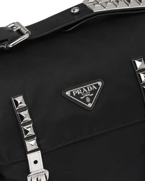 prada medium leather bag.|prada black nylon shoulder bag.